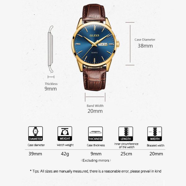 Men's Luxury Quartz Watches - Gold Steel Blue, China